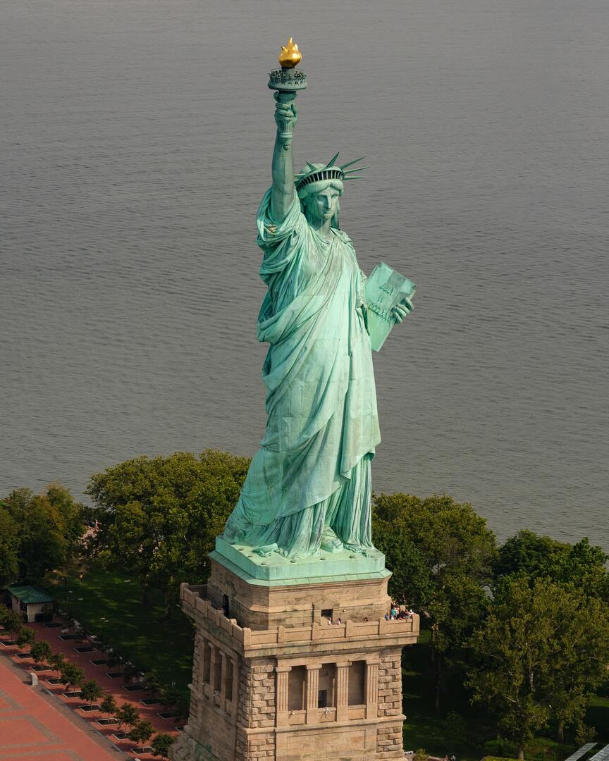 Liberty Island with Statue of Liberty and Manhattan skyline