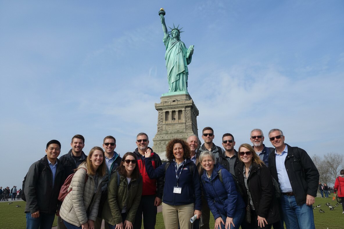 Statue of Liberty view with a tour group